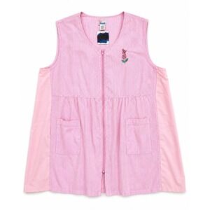 Bernette Womens Plus 3X Pink Seersucker Zip Front Housecoat Embroidered Rose
